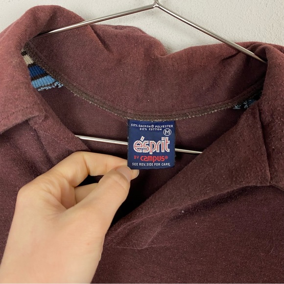 Men's Vintage Esprit by Campus Burgundy Striped Collared Long Sleeve Top - Picture 6 of 7